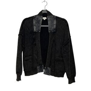 POL Brown Black Cardigan Small Open Front Chunky Knit Acid Wash Boho Grunge